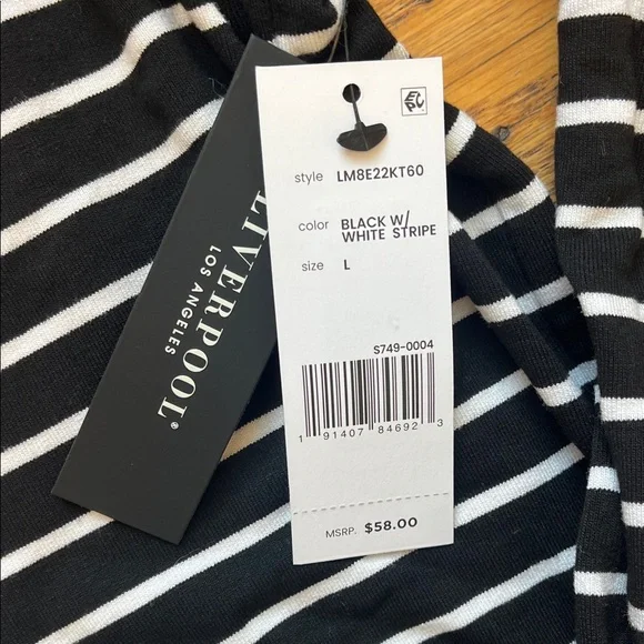 Liverpool los Angeles Navy and White Striped Long Sleeve Tee NWT - Picture 3 of 3